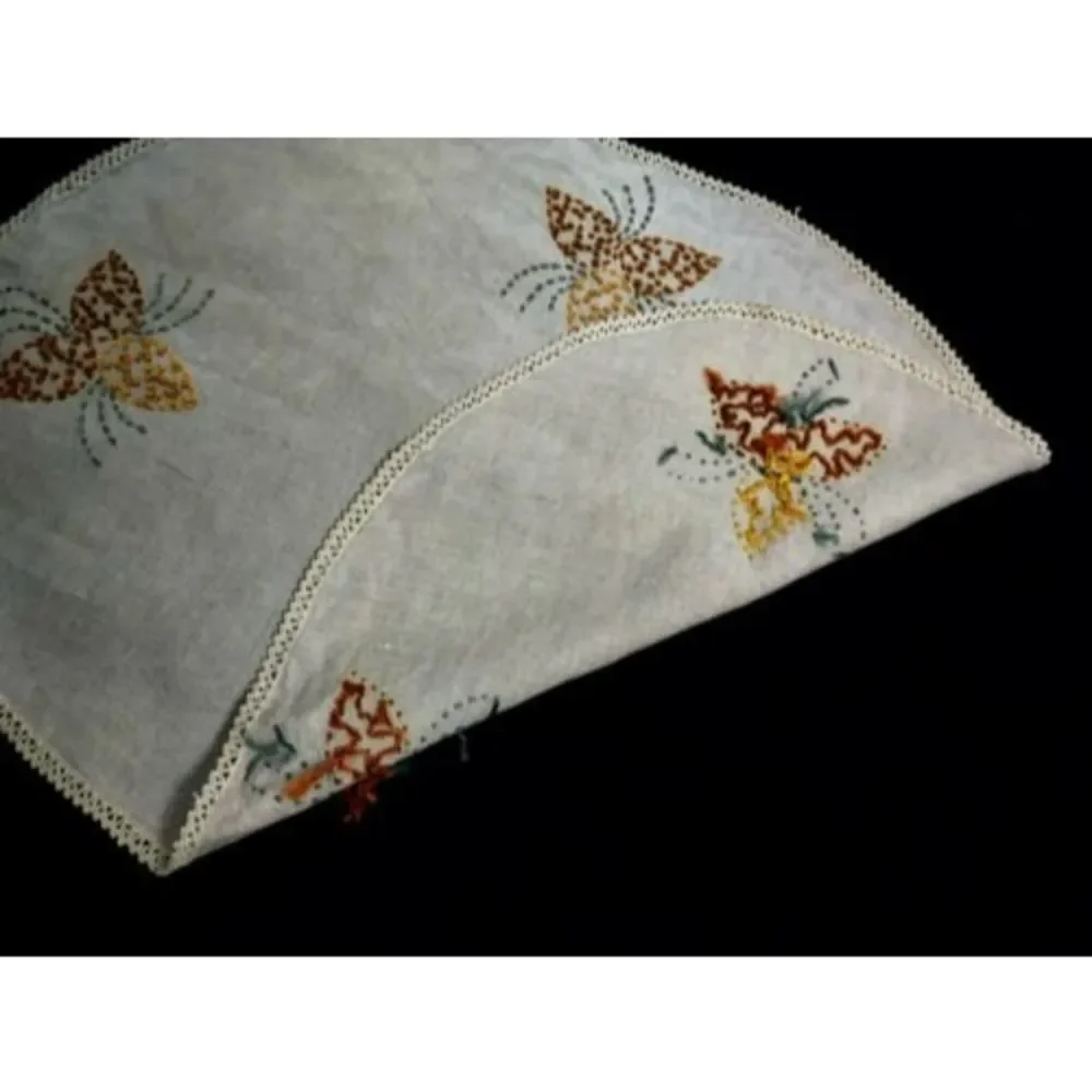 1960s Floral Butterfly Motif  HAND Embroidered  Table Linen Vase Bowl Placemat